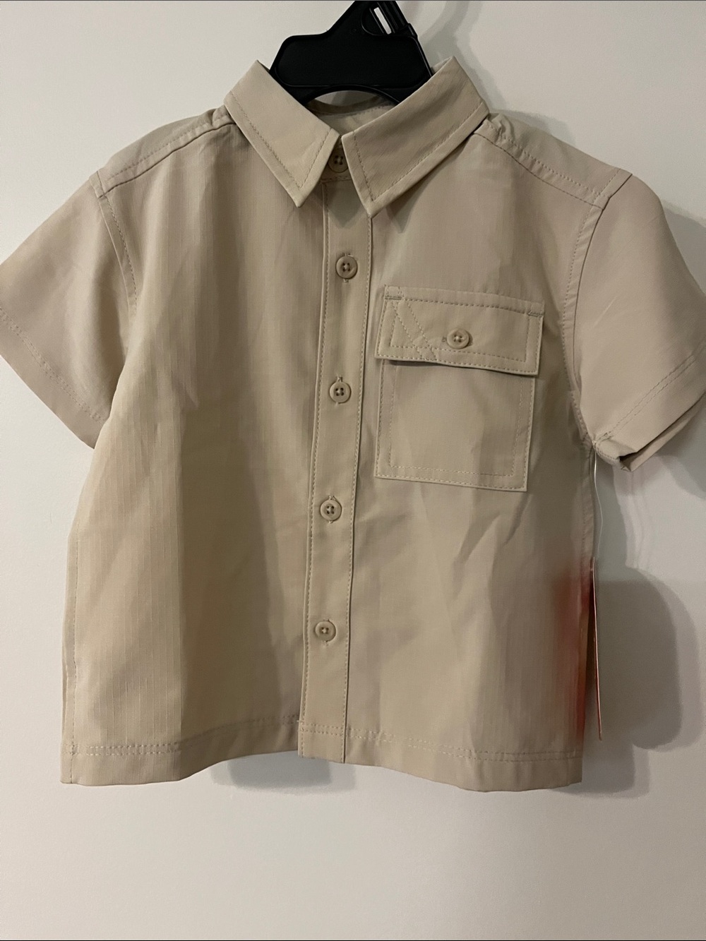 NWT 12M Kids Short-Sleeve Button Front Shirt - Beige